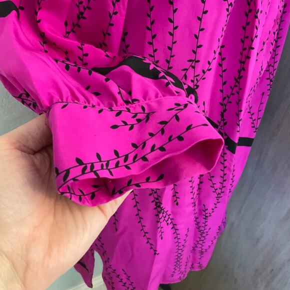 Silk Lux floral tunic square scoop neck pink black Y2k 100% silk top mini dress - Picture 6 of 16